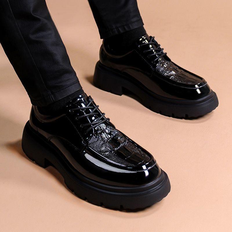 

Korean Style Black Leather Height-Increasing Men s Shoes - Youthful British Formal Design 38 standard leather shoe size