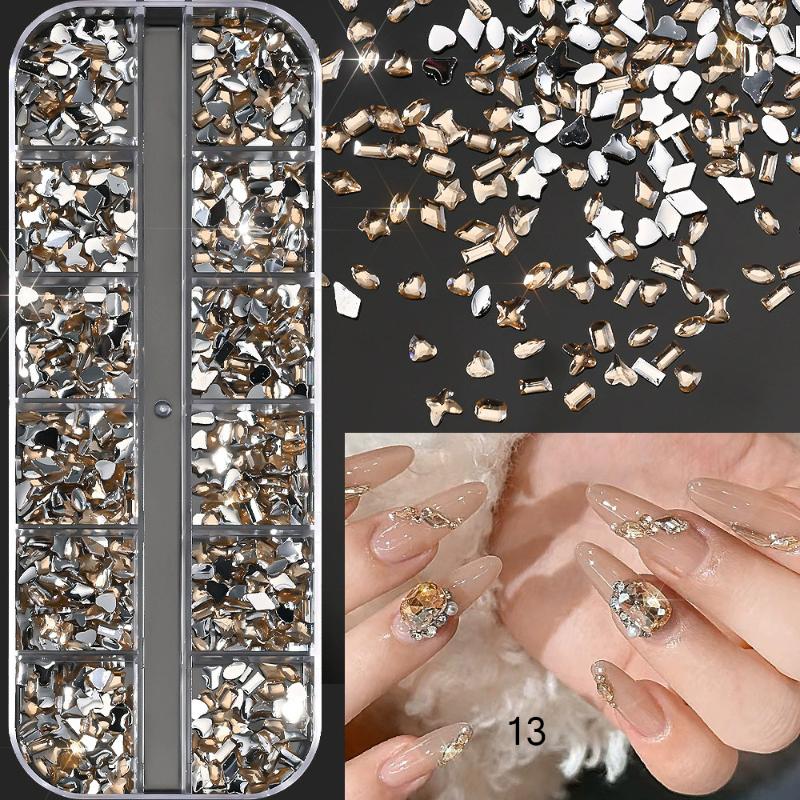 Mix 3D Flatback Nail  12 Grids Mini  Diamonds For Nail Art Glitter Charm Decorative Diy Manicure Art Accessor