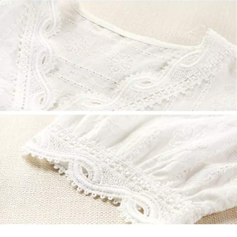 2019 Summer Embroidered Tops Cotton Fabric Blouse Embroidered Shirt Scallop Collar Short Sleeve Lace Elegant Cute Floral Pattern Thin Loose Fit