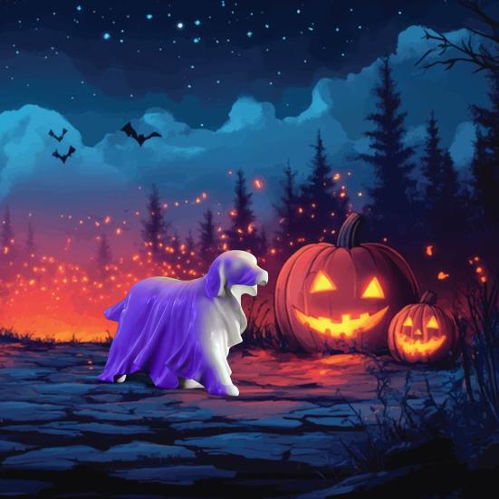 Halloween Ghost Dog Statue Spooky Resin Ghost Puppy Figurine Sculpture Holiday Party Home Office Desktop Decoration Ornament