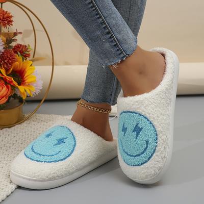 Moda feminina inverno quente casa felpudo chinelos bonito padrão facial pelúcia casa sapatos mulheres interior quarto plana antiderrapante algodão chinelos