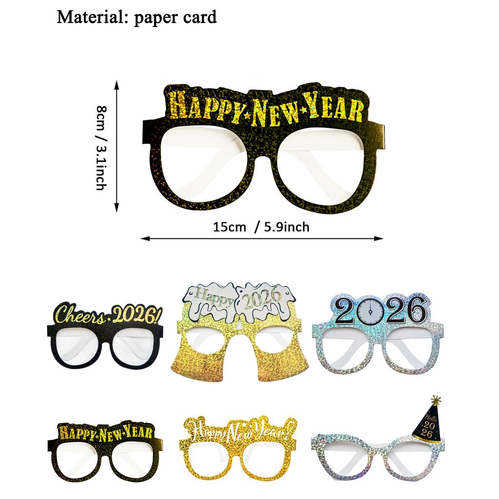 @@6/12Pcs  New Year Party Decoration Paper Glasses Happy New Year Eve Family Gathering Atmosphere Photo Decoration Props