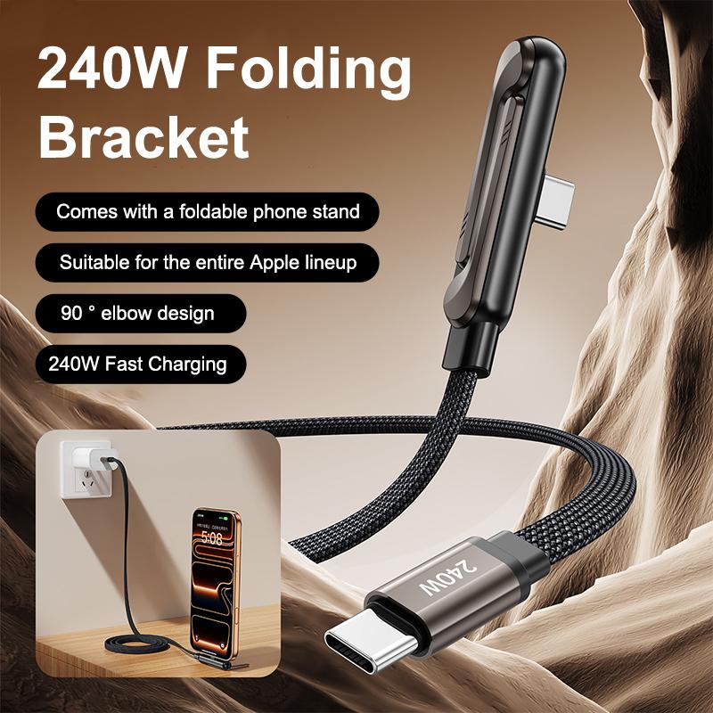Faltbares Ladekabel mit integriertem Ständer Schnellladekabel Telefon Tablet 240W Ultraschnelles Datenkabel Handyhalter 1 Stück