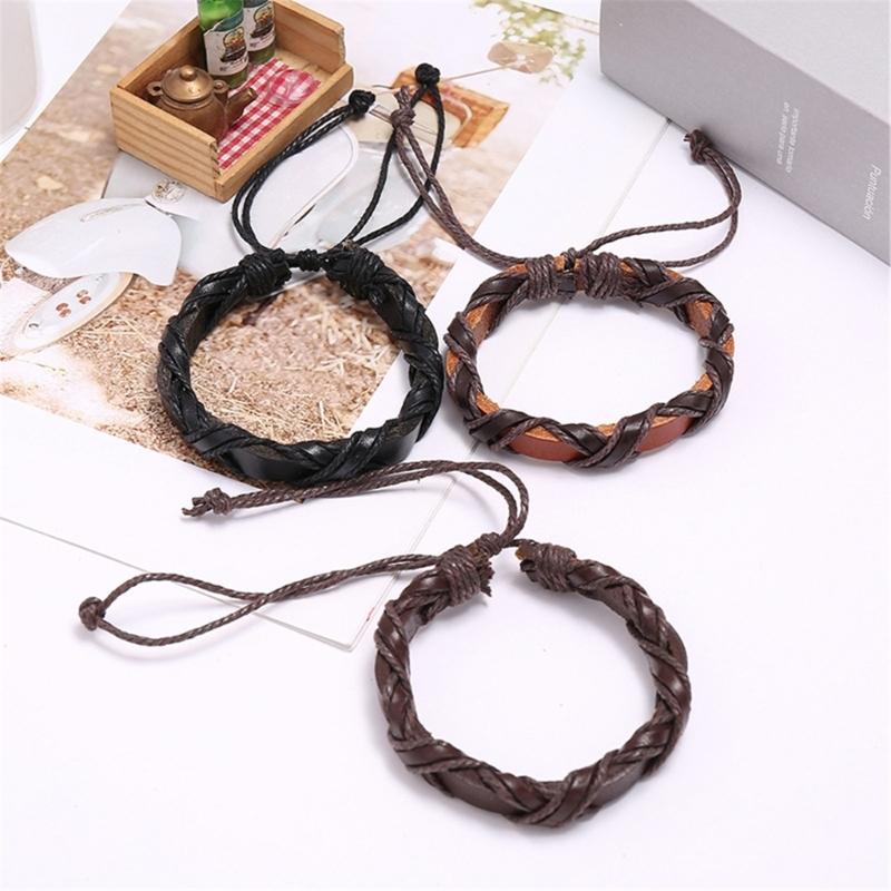 Handcraft Twining Designs Black Brown Sturdy PU Leather Bracelet for Men and Women Special Day Gifts Casual Wear