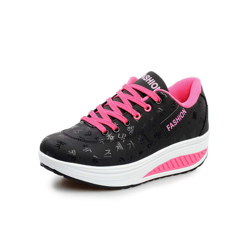 Casual Sports Shoes Breathable Comfortable Wedge Heel Thick Sole Sneakers Lace Up