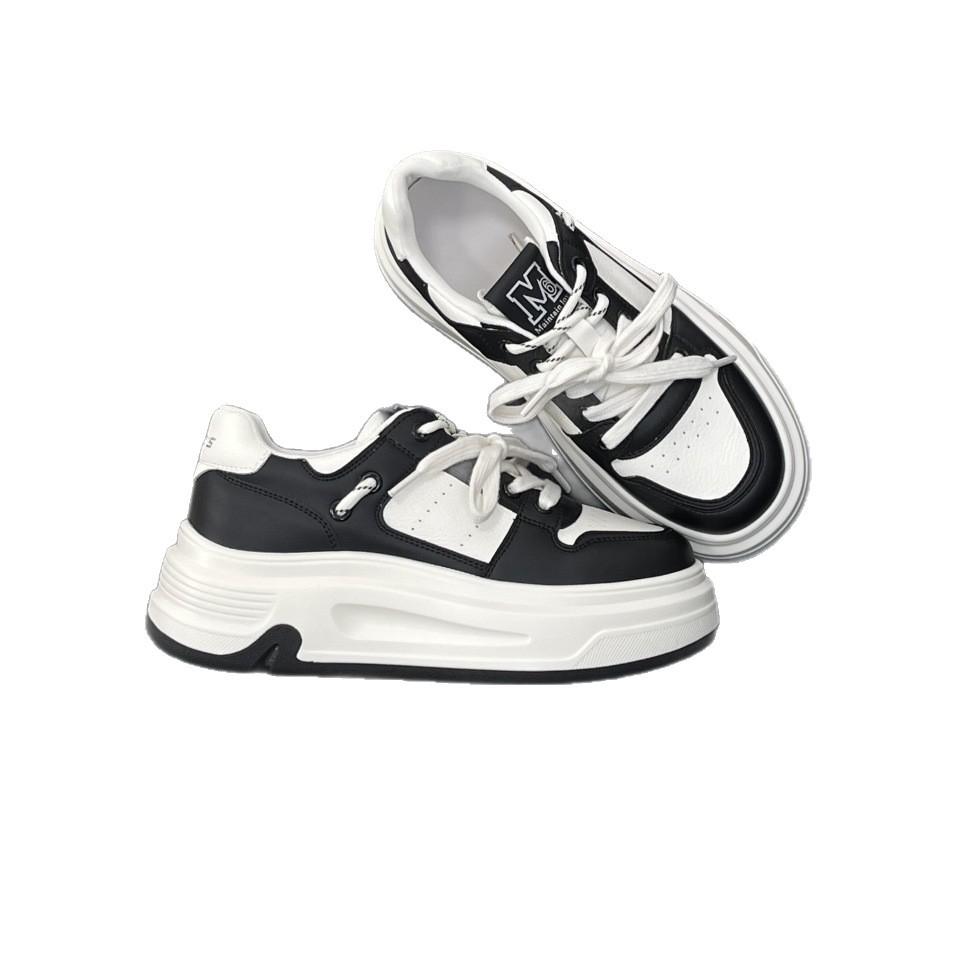 2025 Frühling und Herbst neue beliebte ins trendige leichte rutschfeste dicke Sohle erhöhende lässige Board-Schuhe Leder weiße Schuhe Damen