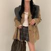 Vintage Korean Style Autumn Blazer Women Loose Fit Long Sleeve Coat with Double Pockets Elegant Office Wear