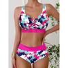 New Summer Women's Holiday Resort Style Swimwear Fashion Design Sunset Slanting Sun Printed Swimsuit Two Piece SetS-5XL