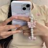 Chic Butterfly Phone Charm | Pink Pearl Bow Beaded Lanyard for All Genders