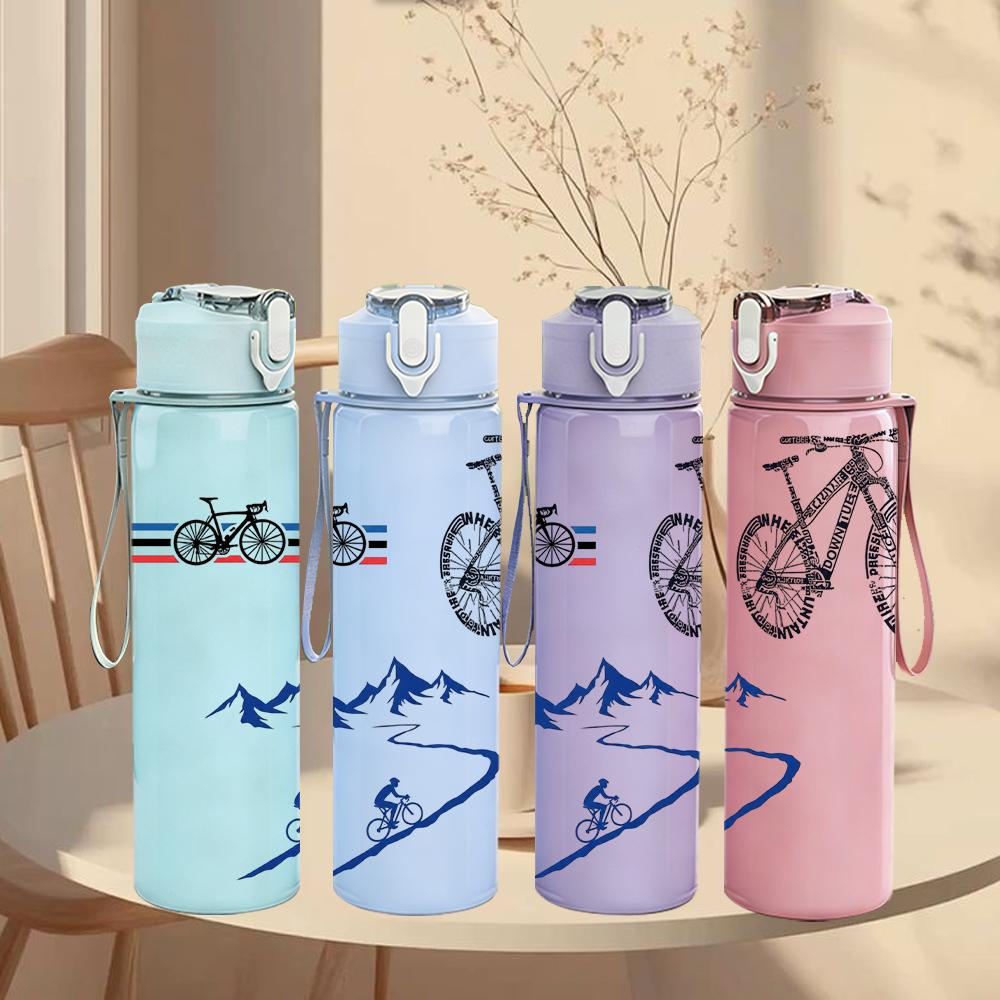 1PC Bike Ski Mountain Scenic Layout 750ml Color Plastic Water Bottle Leakproof Flip Straw Lid For Sports Office Home Use