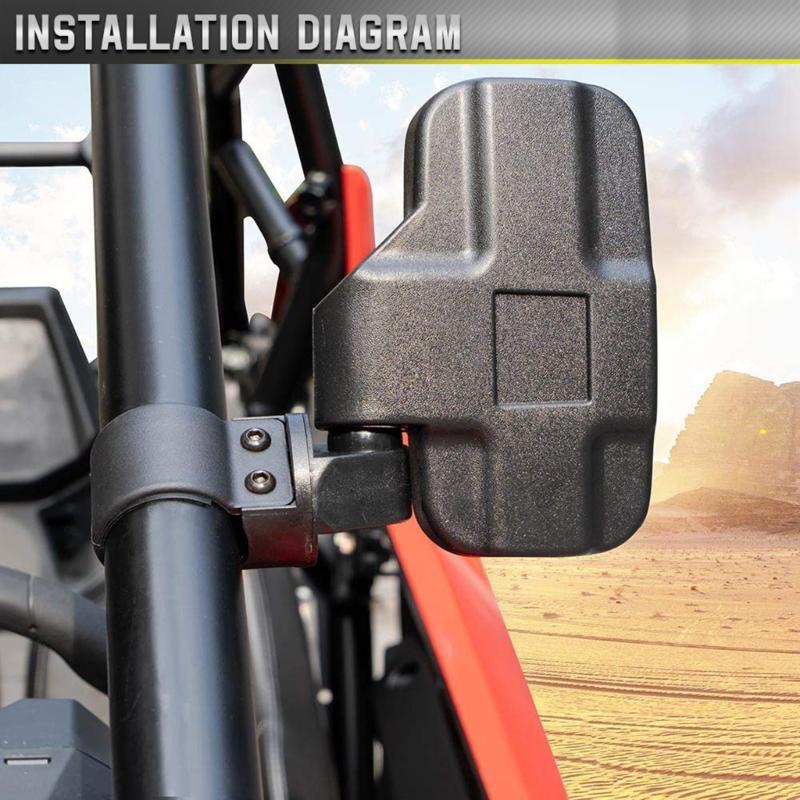UTV Folding Side View Glass ImpactResistant Easily Install Universal Side View Glass for 1.6“-2“ Roll Bar Cage