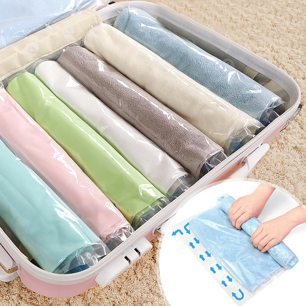 12 Roll Up Space Saver Travel Storage Bags Travel Accessories Compression Bag for Packing & Clothes, No Pump or Vacuum Needed
