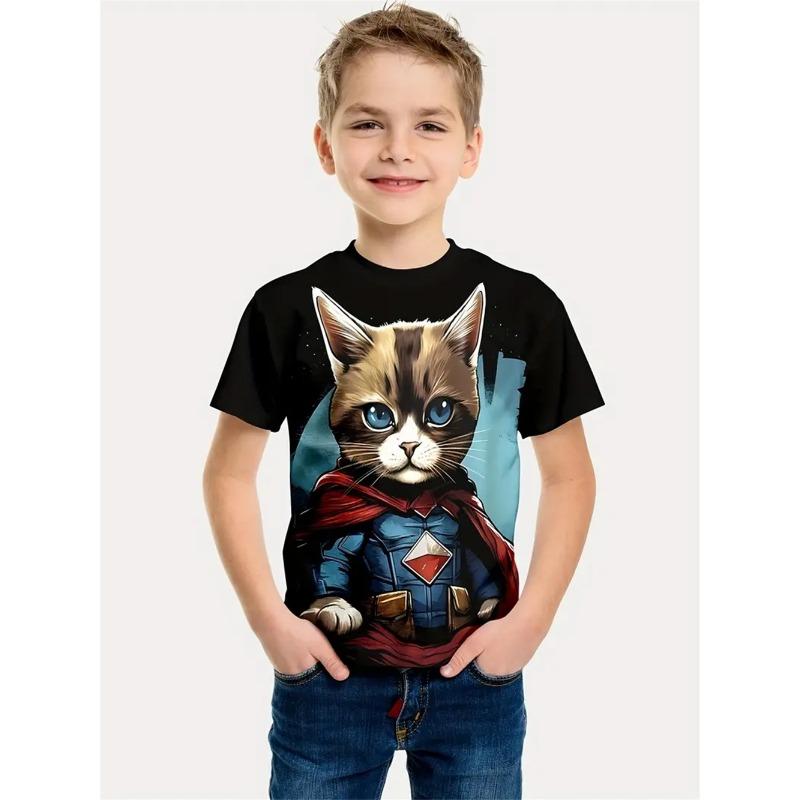 Nuovi Vestiti Cartoni Animati Gatto Estivi 2025 per Bambini, Maglietta Stampata Gatto 3D, Vestiti a Maniche Corte per Bambini, Moda Bambini T-s