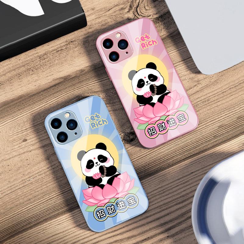 Sitting Lotus Panda For IPhone 16 Pro Max 15 Pro 14 13 12 Mini 11 XS Max XR 7 8 Plu SE 2022 Tempered Glass Phone Case