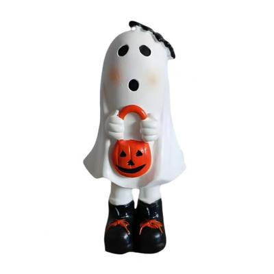Halloween Themed Resin Ghost Figurine Hand-painted Handicraft Cartoon Standing Ghost Ornament Funny Doll Model