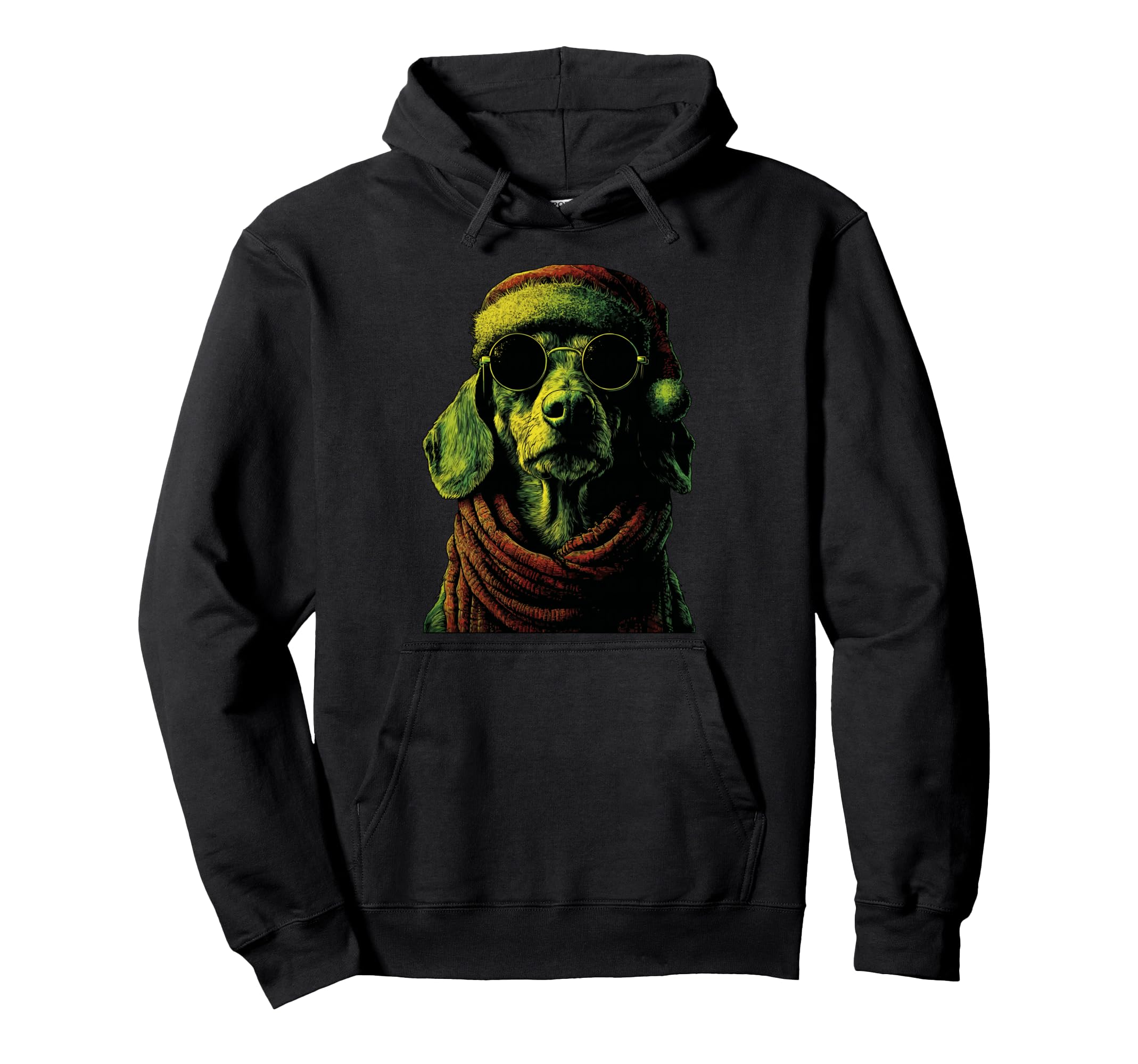 

Punk Dachshund with Sunglasses and Santa Hat Christmas Rocker Hoodie