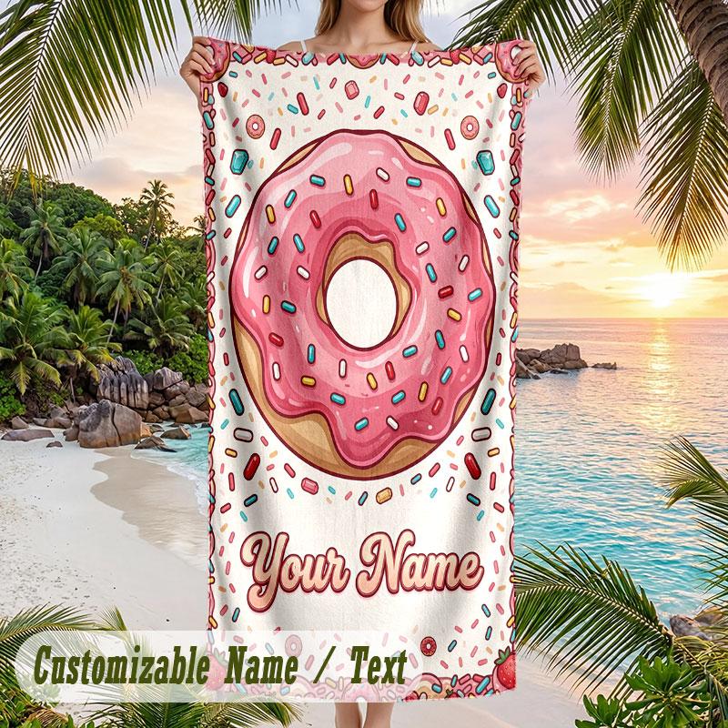 Sunshine Smiles 1 Theme Quick Dry Beach Towel Custom Name Text Print Large Sand Resistant Towel Beach Vacation