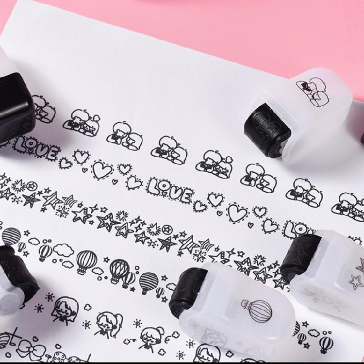 6Pcs Creative Cartoon Roller Stamp Set For Children Student Card Making Scrapbooking Journal Album Art Craft Project