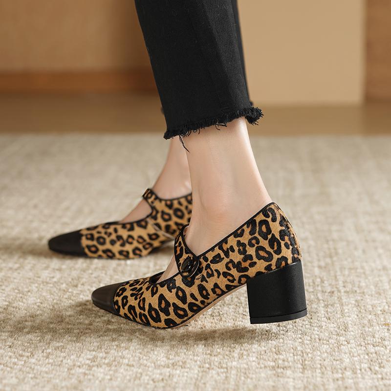Fashion 2025 New Spring Women Pumps Round Toe Chunky Heel Shoes Genuine Leather Shoes for Women Mary Janes Ladies Shoes Retro