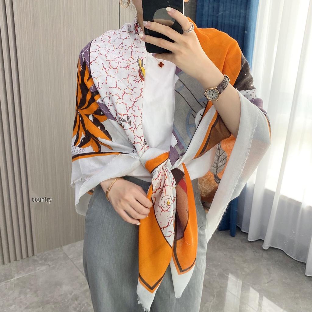 Eșarfă pătrată cu imprimeu litere, modă primăvară/vară: Guler moale, confortabil și șal de călătorie elegant