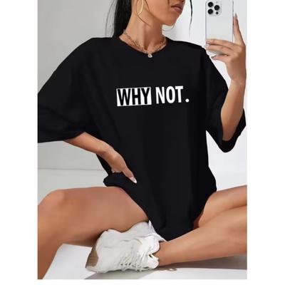Μαύρο Casual T-Shirt με Μεγάλη Λευκή Εκτύπωση Γραμμάτων WHY NOT Ανθεκτικό Μεγάλο Μέγεθος Casual T-Shirt Ταξίδι Καθημερινή Μόδα Streetwear