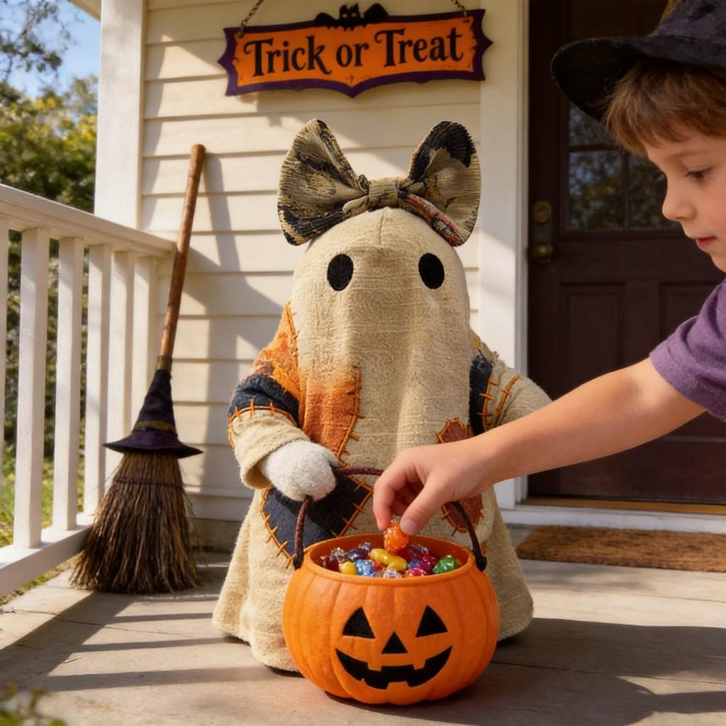 Halloween Decor Pumpkin Ghost Plush Figure With Pp Cotton Filling For Spooky Home Display