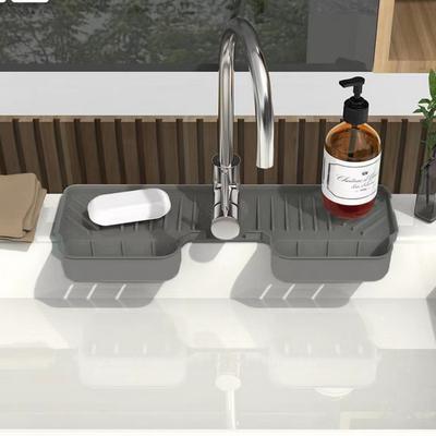 Silicone Faucet Mat Dish Soap Sponge Holder Faucet Handle Drip Catcher Tray Mat With Sink Caddy, For Kitchen Sink Accessories Gadgets