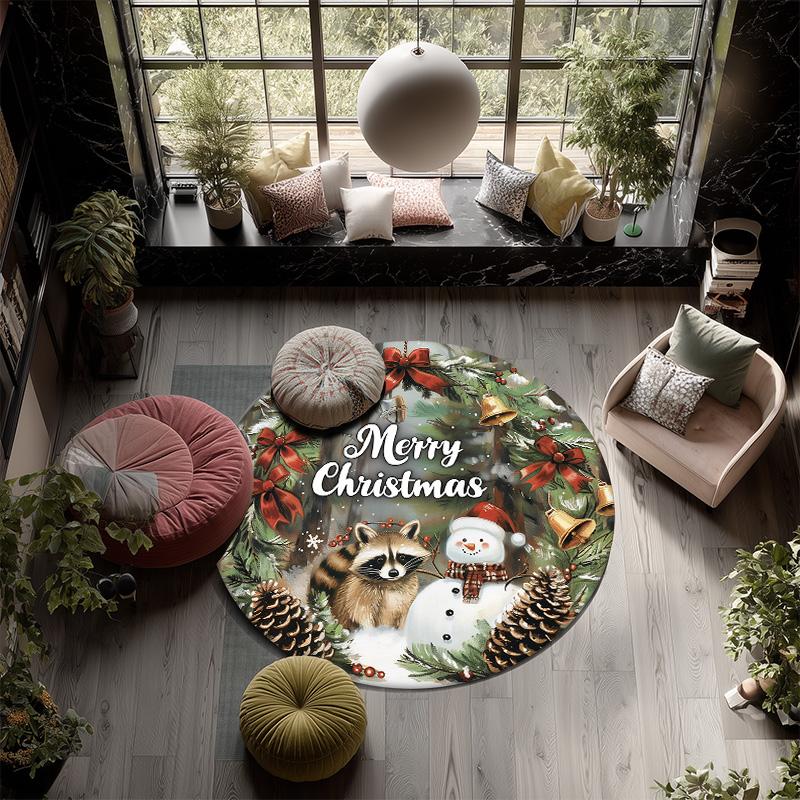 Raccoon,Round Area Rug,Carpet Rug for Living Room Bedroom Sofa Playroom Decor,Non-slip Floor Mat