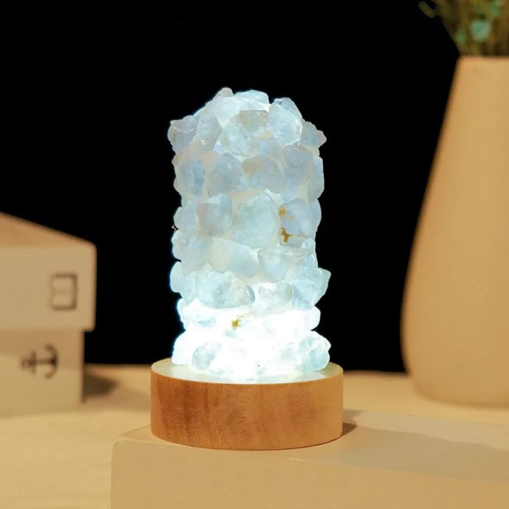 Crystal Wishing Lamp Natural Amethyst Tooth Flower Dim Light USB Interface with Switch Crystal Home Decorations Men Gift