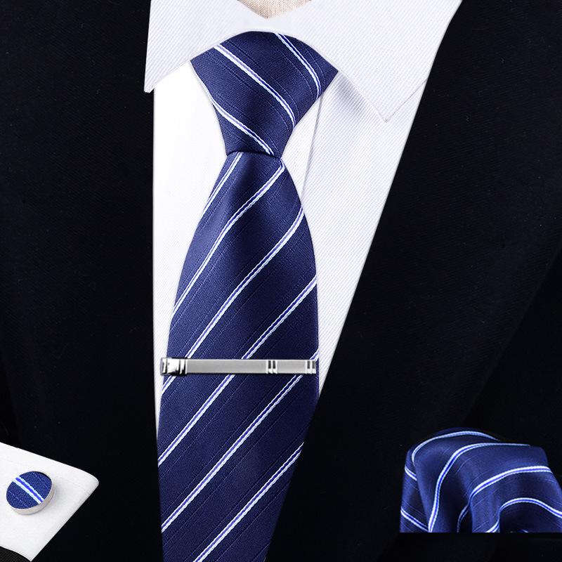 Men's Formal Tie Gift Box: Five-Piece Set with Logo, 8cm Striped Black for Weddings and Business 