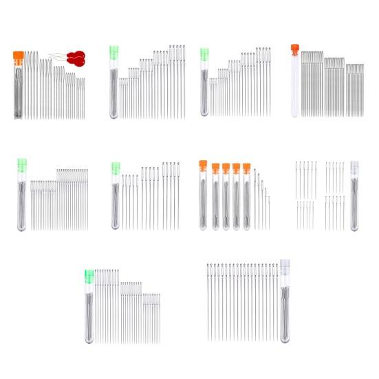 1 Set Big Eye Needles Stainless Steel Sewing Needles with Clear Storage Tube Assorted Sizes Sharp Needles for Hand