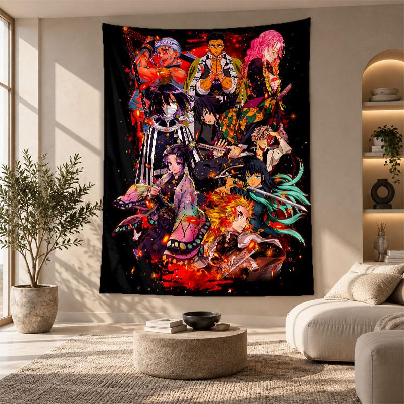 Arazzo Decorativo, Arte da Parete Stampato Demon Slayer, Appeso a Parete Leggero per Sfondo Camera da Letto