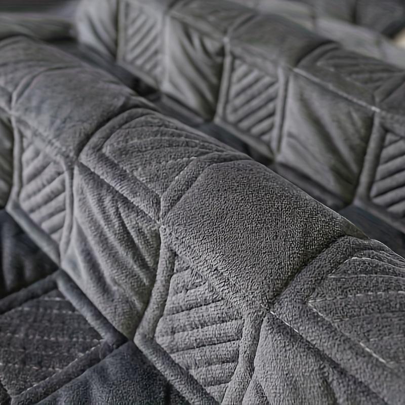 Short Plush Grey Color Sofa Towel European Brief Thicken Quilted Sofa Cover Slip Resistant European Couch Cover for Living Room