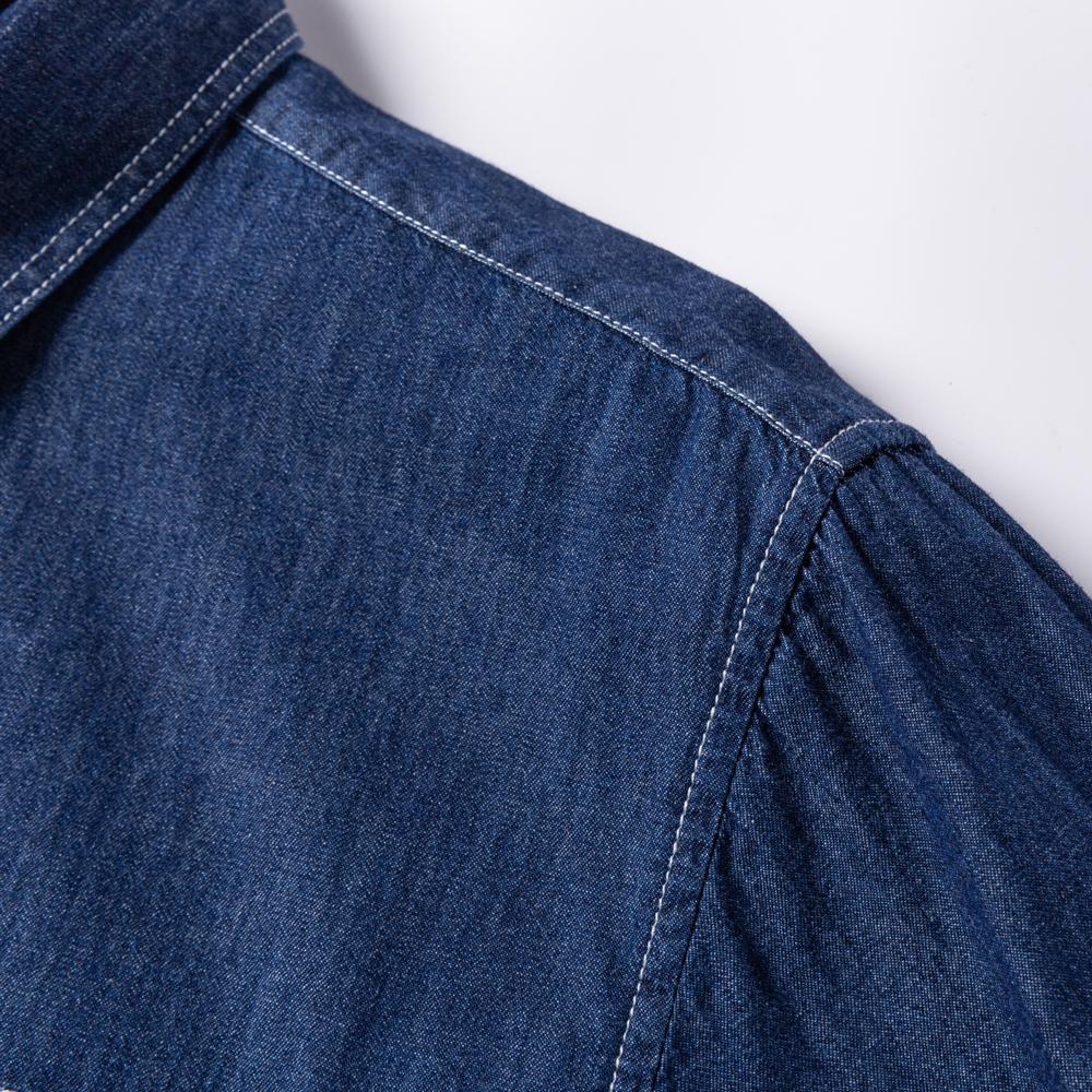 Herren Freizeit-Jeanshemd mit zwei Taschen und langen Ärmeln, normale Passform, bequem, weich, 100 % Baumwolle, gewaschen, langlebig, Jeans-Freizeithemden