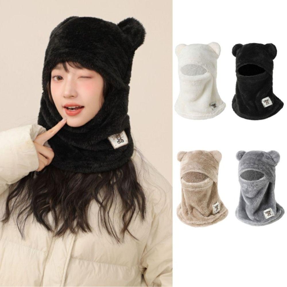 Plush Hat Scarf Cute Bear Pullover Hat New Warm Fluffy Hat Winter