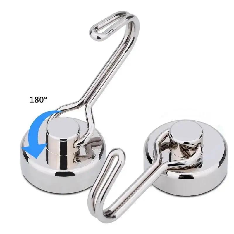 Black/Silver Magnetic Hooks Cruis Heavy Duty Neodymium Rare Earth Magnetic Hangers, Extra Strong Magnets With Hook For Hanging
