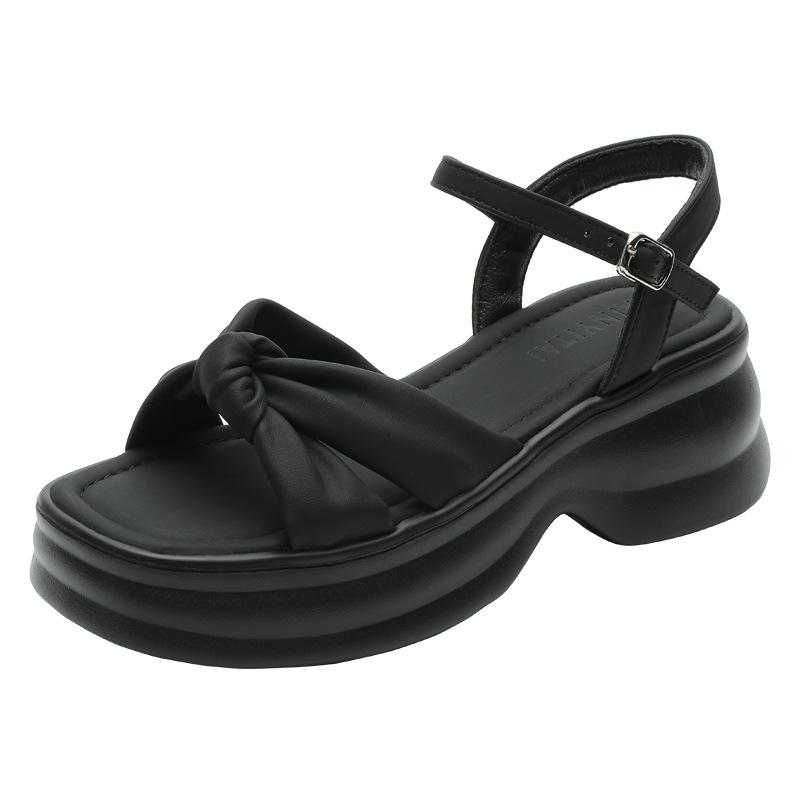 Fairy wind platform sandals female outer wear 2025 summer new bow thick heel with fashion beach shoes