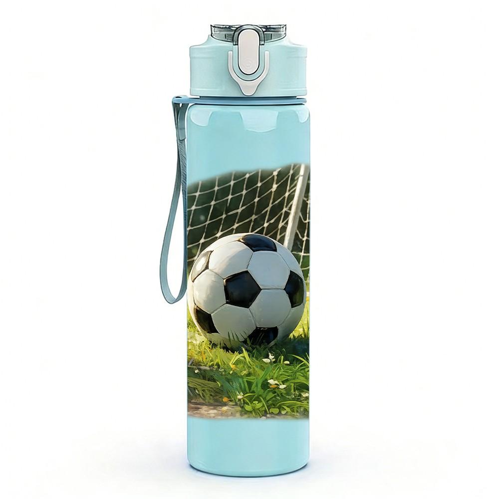 1PC Realistic Soccer Ball Grass Print 750ml Color Plastic Sports Water Bottle Leakproof Flip Straw Lid Suitable for Sports Office Home Use