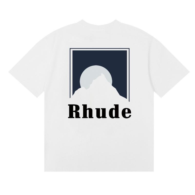 RHUDE Sunset Graphic T-Shirt Men Women Loose Fit Short Sleeve Tee Casual Streetwear