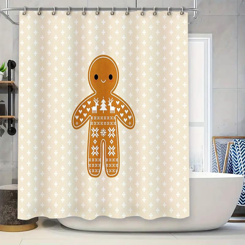 

Unframed Christmas Gingerbread Man Shower Curtain Festive Holiday Bathroom Decor Waterproof Fabric Backdrop Xmas Party Supplies W60H190(CM)-1 Pcs