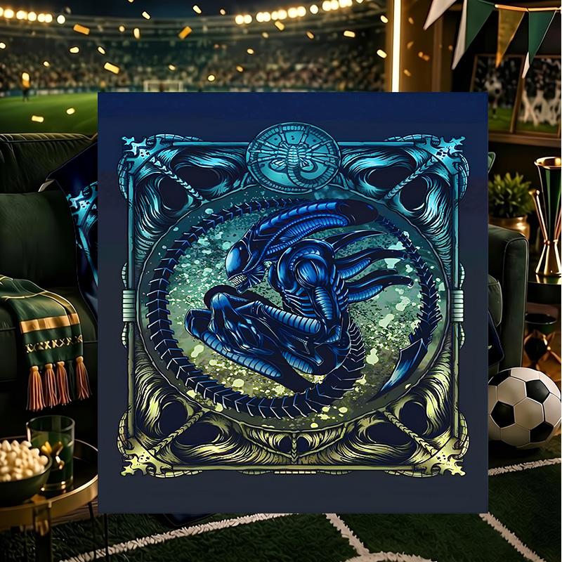 Alien Ornate Frame Blanket Lightweight Flannel Bedding Blanket Perfect for Travel, Camping, Living Rooms, Offices, Sofas, Fan Christmas gift