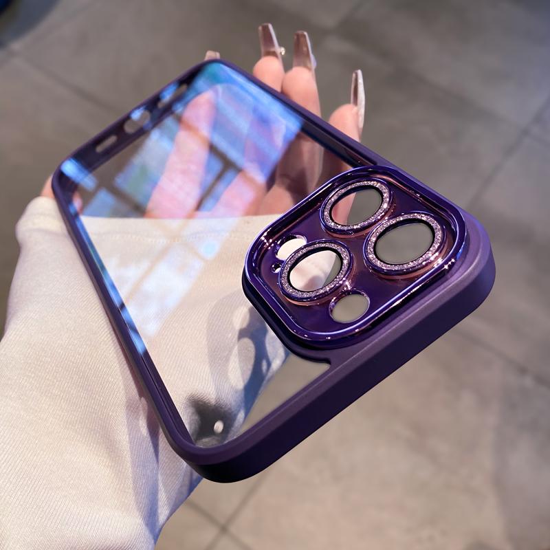 Purple Lens Glitter Diamond Clear Phone Case For Iphone 14 13 12 11 Pro Max Len Protection Plating Shockproof Hybrid Armor Cover