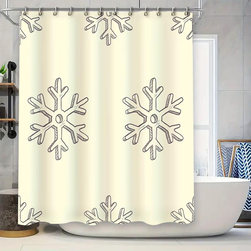 Snowflake Pattern Shower Curtain Decorative Bathtub Rug For Bathroom Home Decoration Accessories Beige (69X72)Packaged W60H190(CM)-1 Pcs