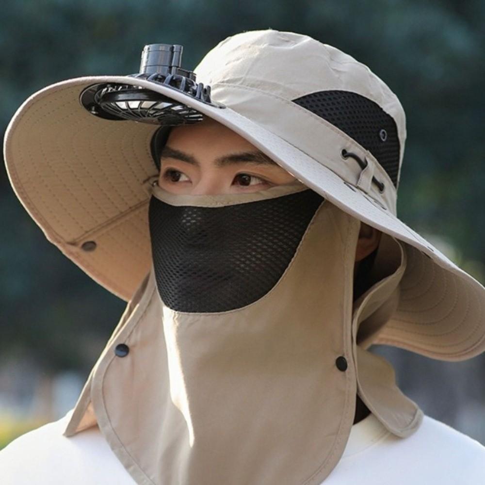 Wide Brim Neck Flap Bucket Hat Windproof Cooling Fan Hat for 3.7 V 500 mAh Lithium Battery Men