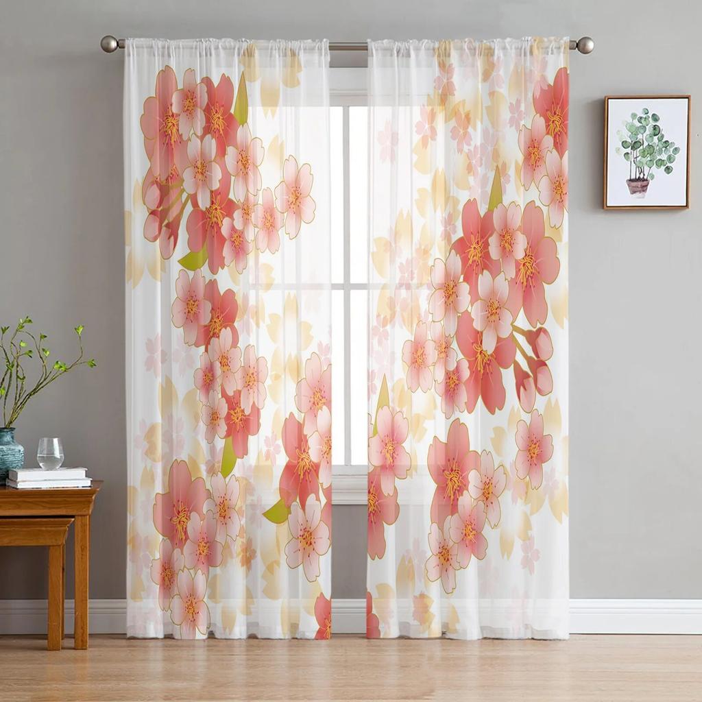 Japanese Geisha Tulle Curtains For Living Room Bedroom Decor Chiffon Sheer Voile Kitchen Window Curtain