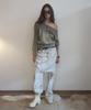 SCULPTOR Boho Washed Off-Shoulder Tee Khaki