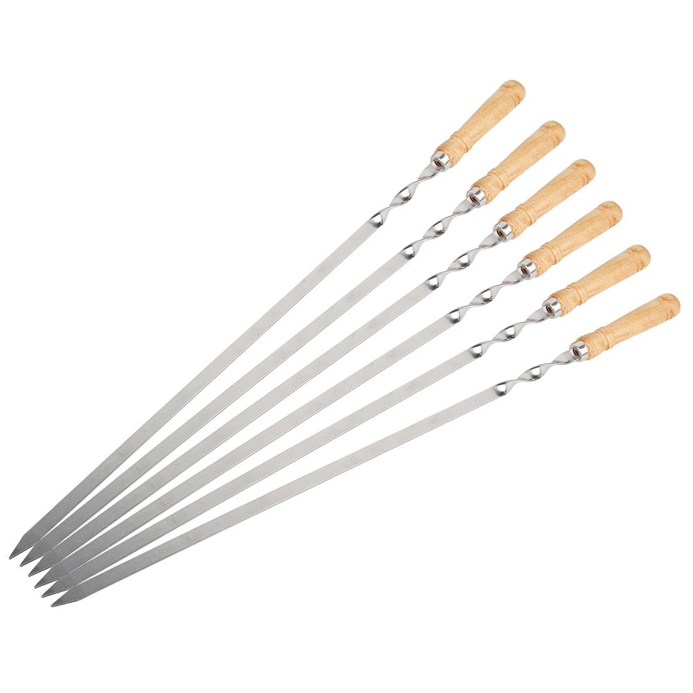 6Pcs Stainless Steel BBQ Sticks Grill Skewers BBQ Flat Skewers Grilling Tools for Kitchen