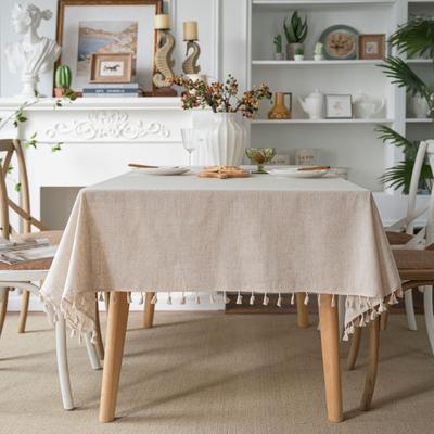Cloth Dad Nordic Plain Polyester Hemp Fringed Tablecloth Simple Imitation Bamboo Hemp Washable Square Dining Table Coffee Table Cover