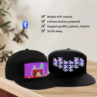 Czapka baseballowa DIY, ładowana przez USB, programowalny wyświetlacz LED Scroll Message Panel z aplikacją Bluetooth, czapka hip-hopowa