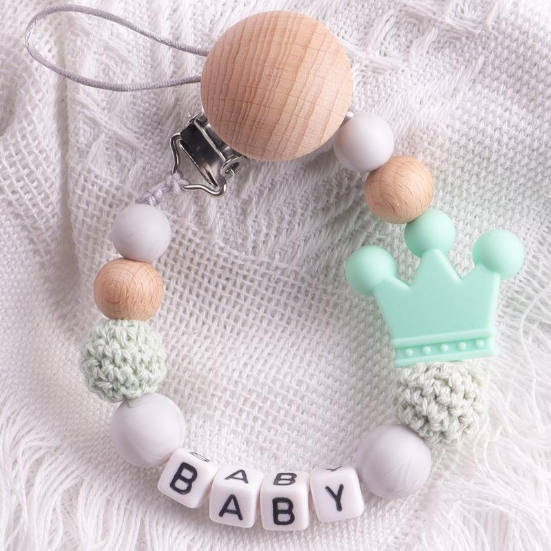 Newest Custom Personalized Name Pacifier Clips Handmade Beech Chains Silicone Beads Holder Soother Baby Teething Toys Chew Gift